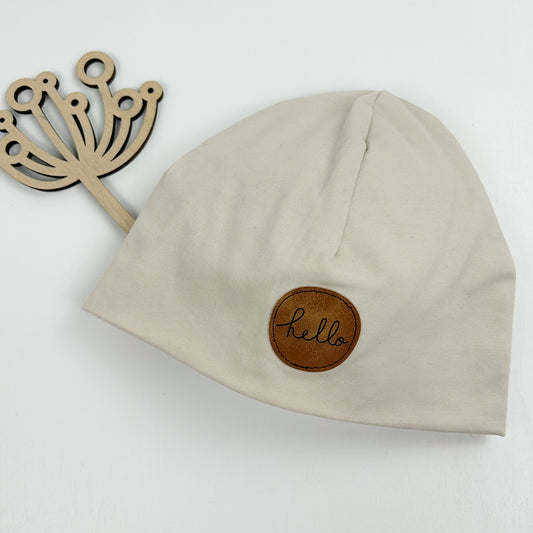 Beanie Mütze aus Jersey creme - Mit Label HELLO