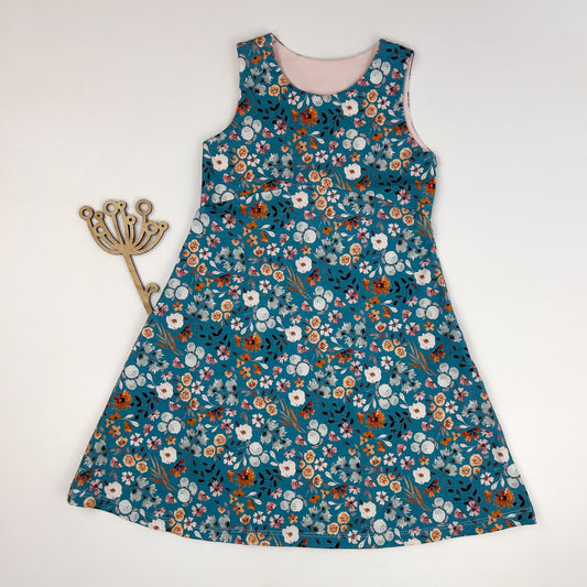 Blütenwiese – Sommerkleid in Petrolblau