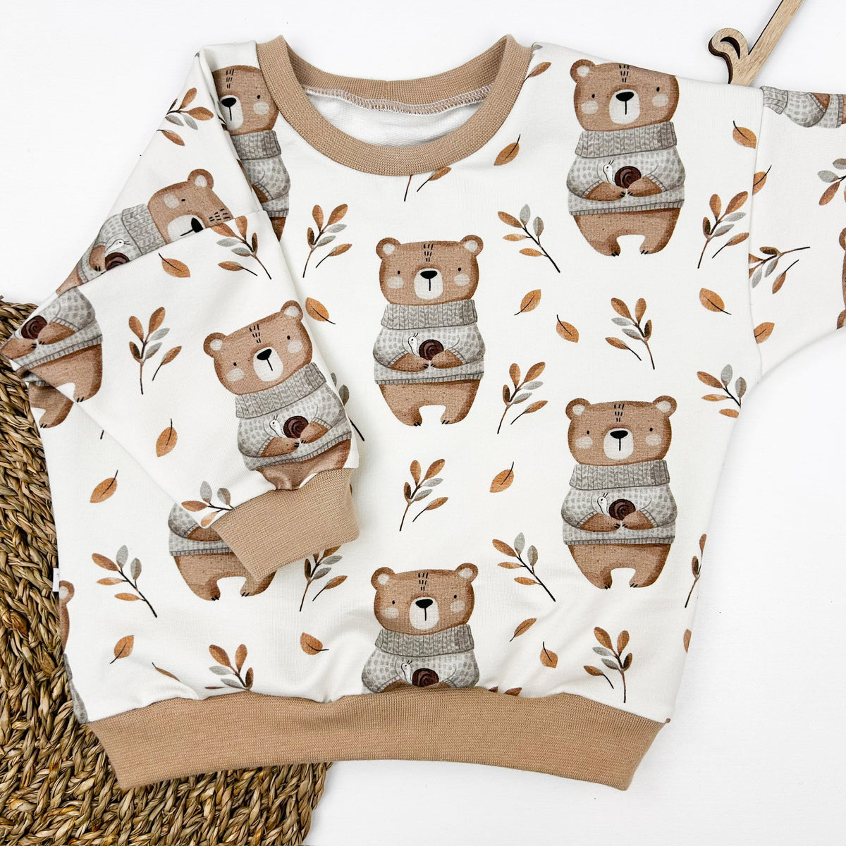 Kinder Oversize-Pullover aus Bio-Baumwolle mit Bärenprint – Creme