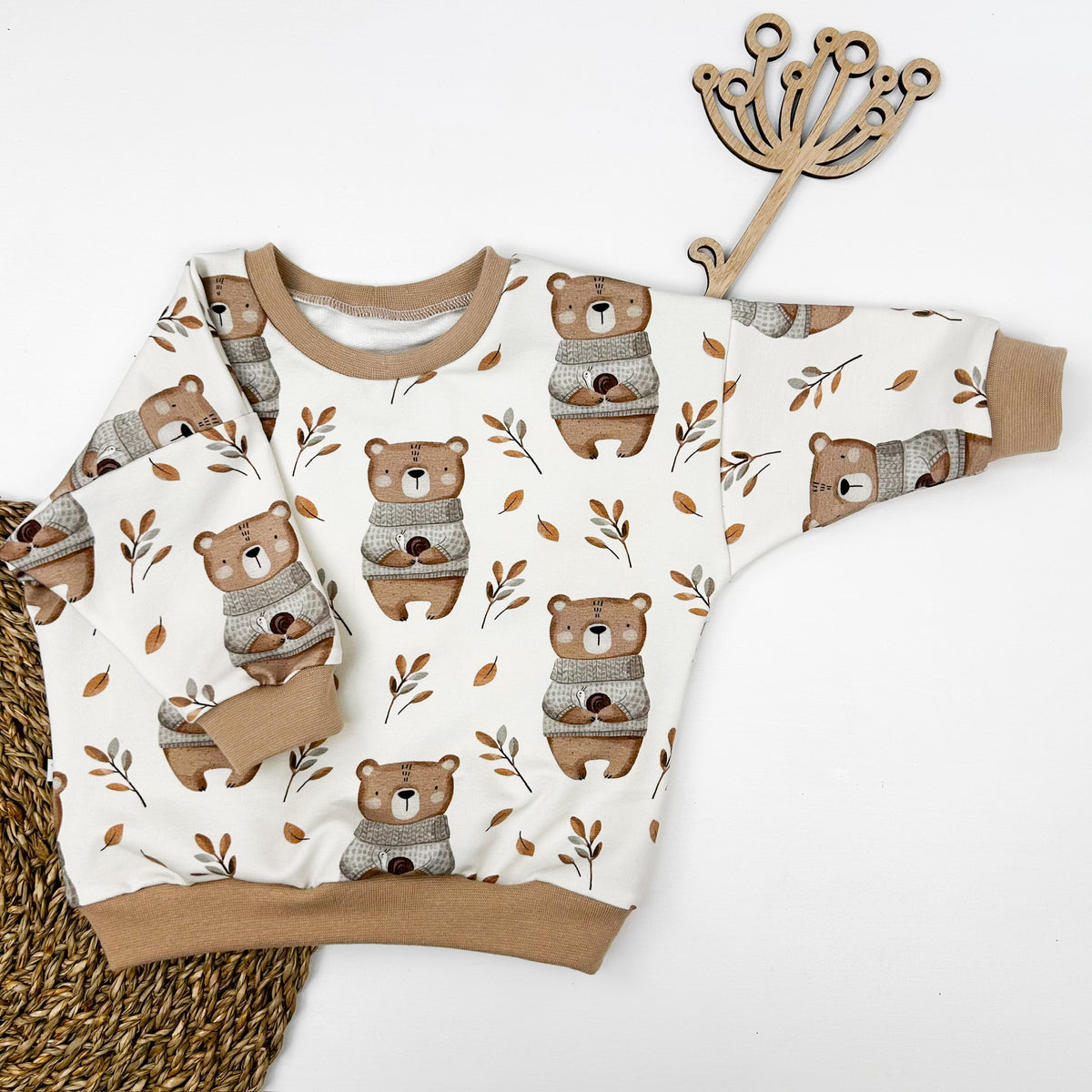 Kinder Oversize-Pullover aus Bio-Baumwolle mit Bärenprint – Creme