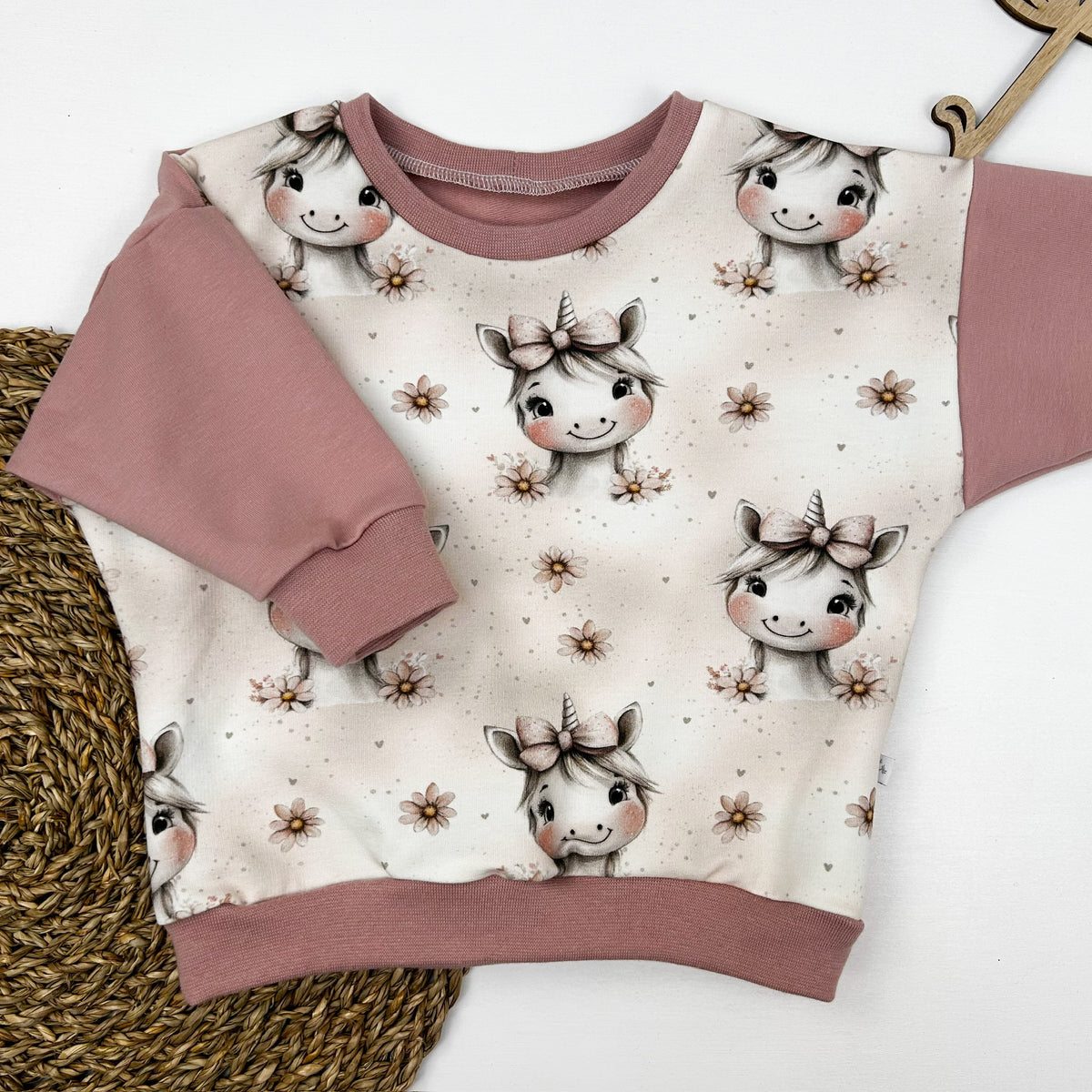 Kinder Oversize-Pullover aus Bio-Baumwolle mit Einhornprint – Rosa