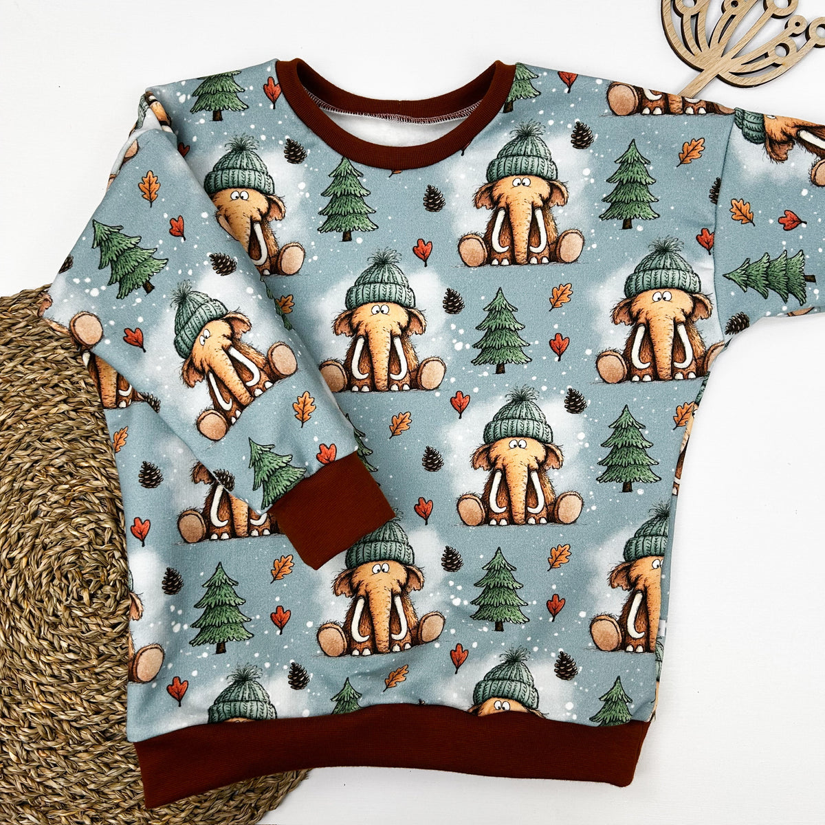Kinder Oversize-Pullover aus Bio-Baumwolle mit Mammutprint – Blau