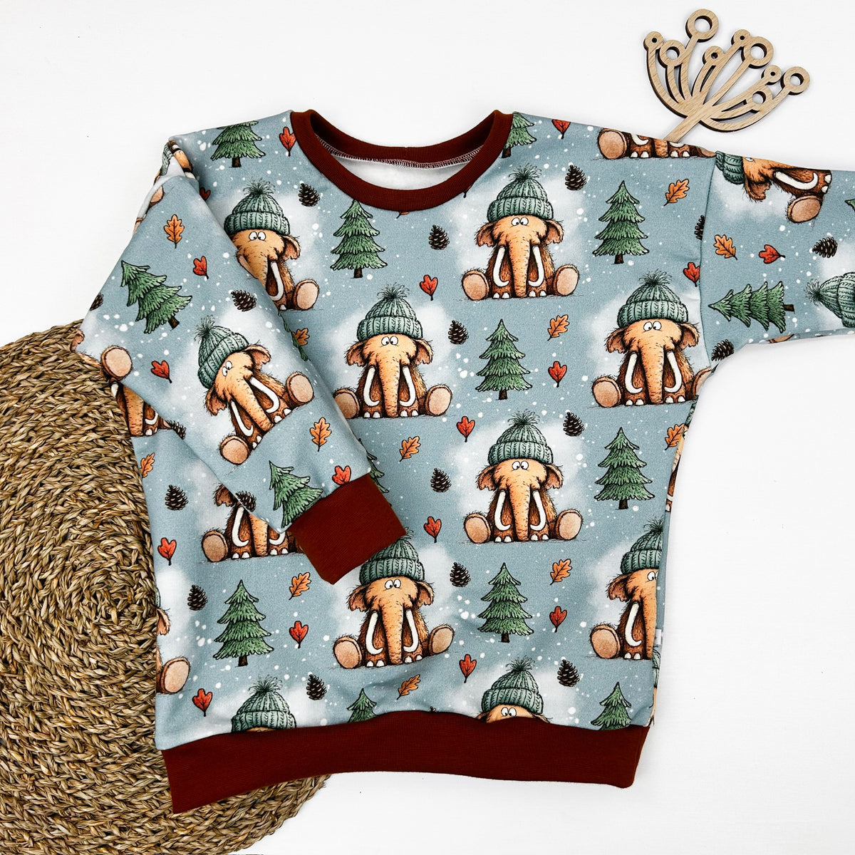 Kinder Oversize-Pullover aus Bio-Baumwolle mit Mammutprint – Blau