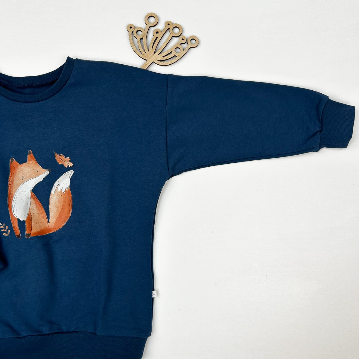 Kinder Oversize-Pullover mit Fuchsprint aus Baumwolle – Blau