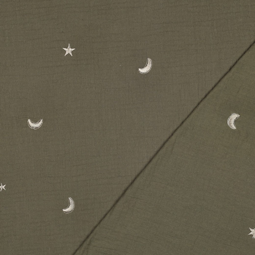 Mond & Sterne – Kuschelige Musselin-Decke in Moosgrün