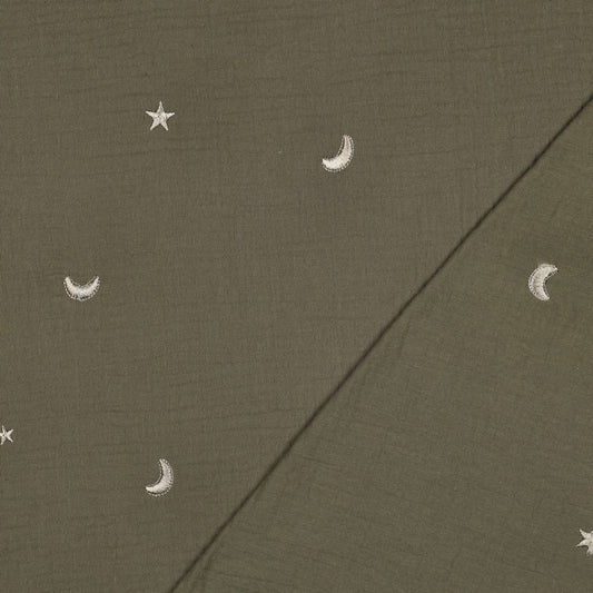 Mond & Sterne – Kuschelige Musselin-Decke in Moosgrün