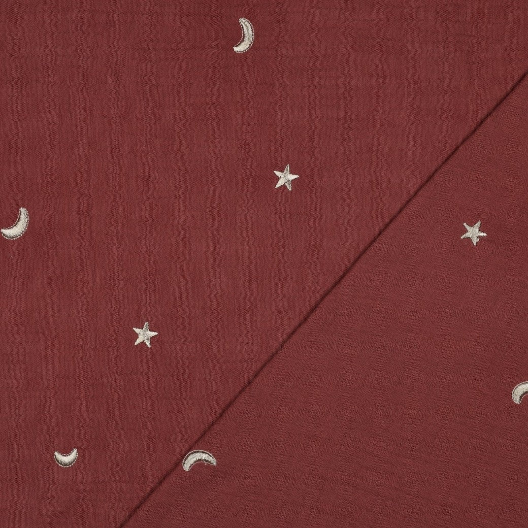 Mond & Sterne – Kuschelige Musselin-Decke in Rot