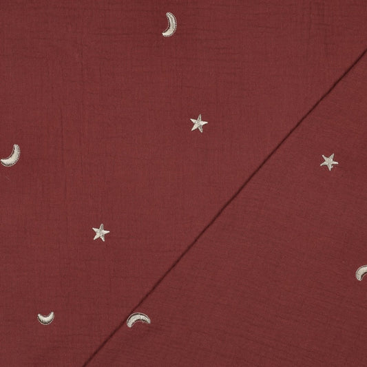 Mond & Sterne – Kuschelige Musselin-Decke in Rot